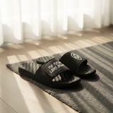 Future Looks Bright Lion Shield Black and White Comfort Slides