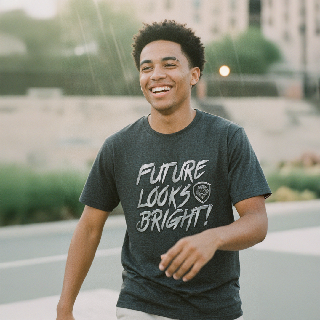 Future Looks Bright Grey & Silver Raised Embossed Print Performance Short Sleeve T-Shirt