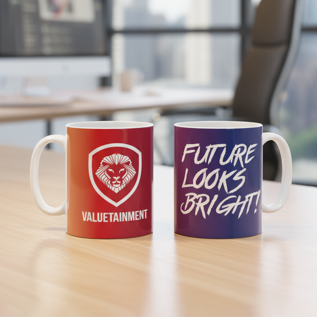 Future Looks Bright faded Shield Valuetainment mug