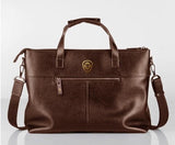 Future Looks Bright Lion Shield Brown Leather Shoulder Tote Bag
