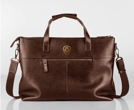 Future Looks Bright Lion Shield Brown Leather Shoulder Tote Bag