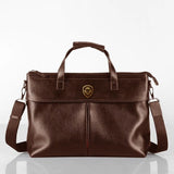 Future Looks Bright Lion Shield Brown Leather Shoulder Tote Bag