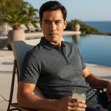 Valuetainment Lion Shield Performance Black and Grey Zipper Polo Shirt (Classic Fit)